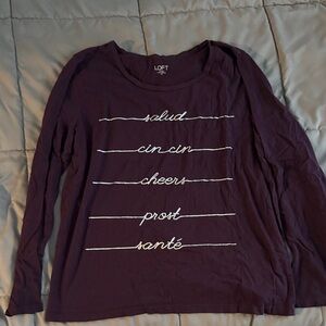 LOFT Dark Purple Long Sleeve Tee with Graphic Text
